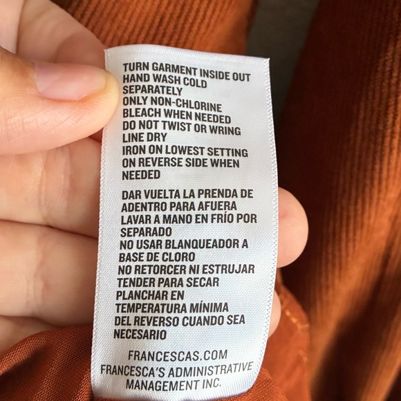 Francesca’s Paulette Corduroy Long Sleeve Rust Orange Mini Dress S - Picture 15 of 16